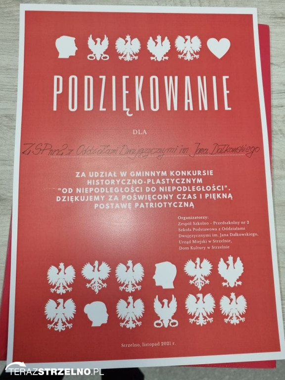 UM w Strzelnie - Podziękowanie za patriotyczną postawę.