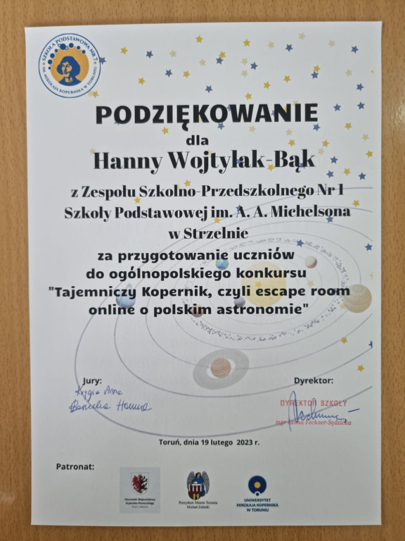 Wyróżnienie w konkursie ogólnopolskim dla uczniów strzeleńskiej podstawówki