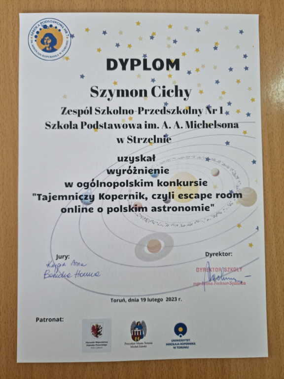 Wyróżnienie w konkursie ogólnopolskim dla uczniów strzeleńskiej podstawówki
