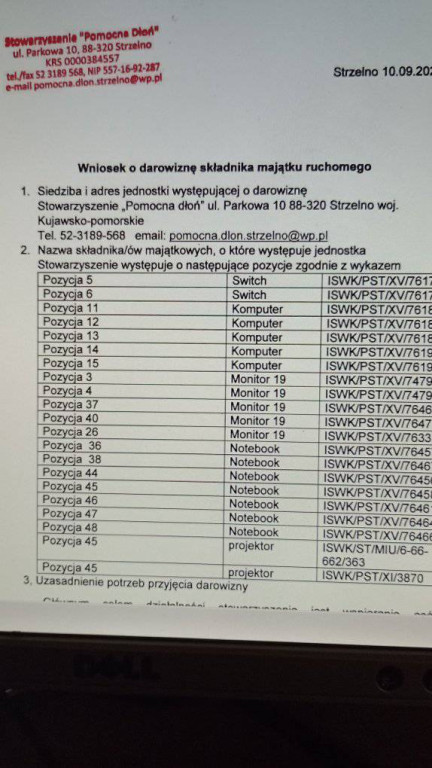 Stowarzyszenie Pomocna Dłoń pozyskało sprzęt komputerowy dla SOSW w Strzelnie